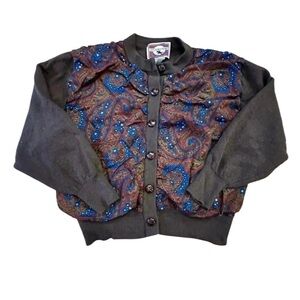 VINTAGE x JH COLLECTIBLES Womens Equestrian Paisley Print Brown Sweater l SIZE M